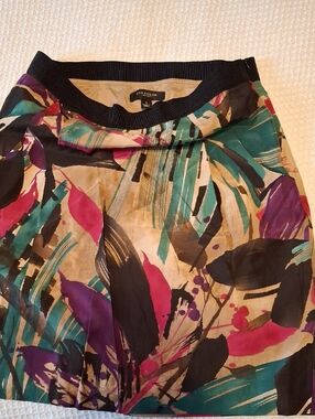 Ann Taylor Abstract Floral A-Line Skirt - Purple Teal Black Cream